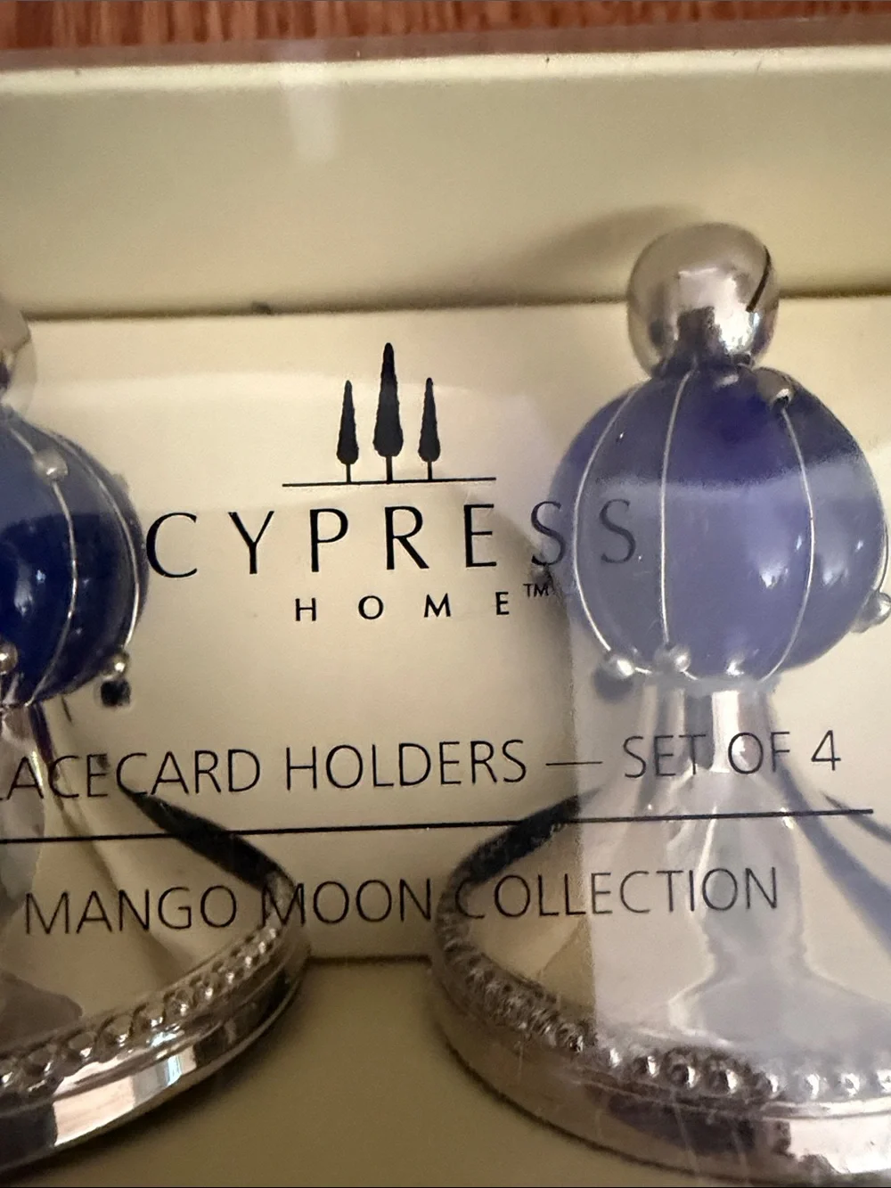 Cypress Home Mango Moon Blue & Silver Place Card Holders - Set of 4